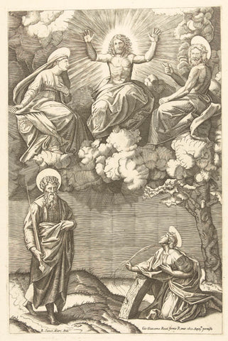 Christ and Mary and John the Baptist with Saints Paul and Catherine of Alexandria, Marcantonio Raimondi, 1665- 1684 Canvas Print