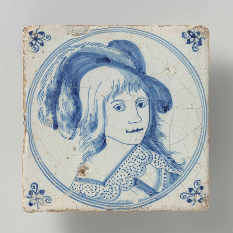 Tile with portrait Willem II, Prince of Orange, anonymous, c. 1650 - c. 1670 Canvas Print