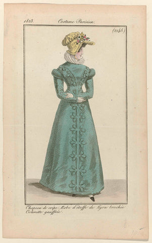 Journal des Dames et des Modes, Costume Parisien, 30 April 1823, (2148): Chapeau de crêp (...), anonymous, 1823 Canvas Print