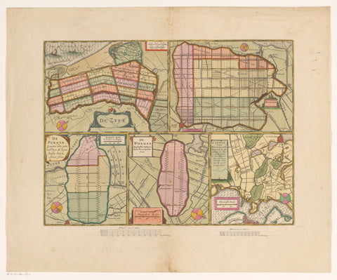 Sheet with maps of the polders of the Zijpe, Beemster, Purmer, Wormer and a map of Waterland, Pieter van der Keere, 1682 Canvas Print