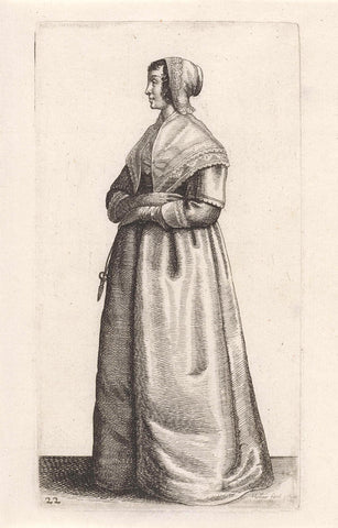 English woman with scissors with belt, Wenceslaus Hollar, 1640 Canvas Print