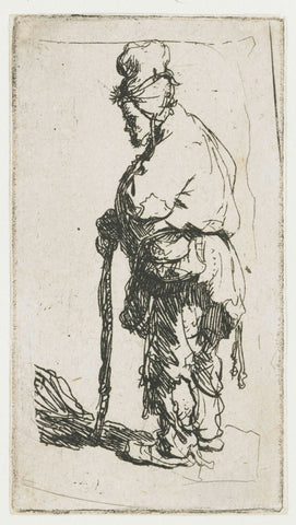 Beggar Leaning on a Stick, Rembrandt van Rijn, c. 1630 Canvas Print