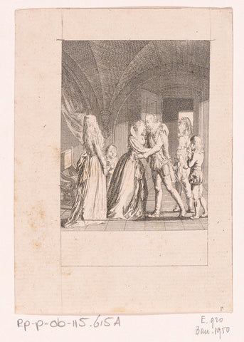 Coligny says goodbye to Jacqueline de Montbel, Daniel Nikolaus Chodowiecki, 1799 Canvas Print