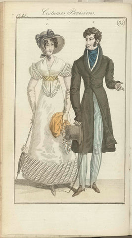 Journal des Dames et des Modes, editie Frankfurt 16 September 1821, Costumes Parisiens (38), anonymous, 1821 Canvas Print