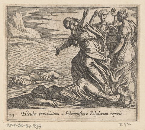 Hekuba discovers the body of Polydorus, Antonio Tempesta, 1606 Canvas Print