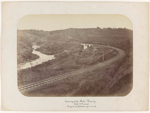 Railway near Stop Massing. Bend 150 M. jet Bridge over the Tjibadak wide 6 + 12 + 6 M., anonymous, 1880 - 1888 Canvas Print