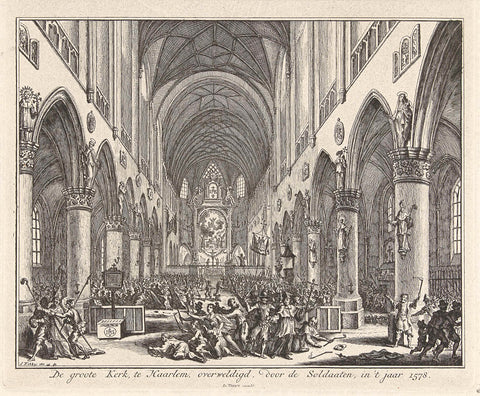 The Grote Kerk in Haarlem stormed by Protestants, 1578, Simon Fokke, 1729 - 1766 Canvas Print