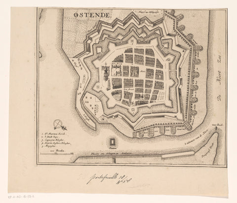 Map of Ostend, anonymous, c. 1700 - c. 1710 Canvas Print