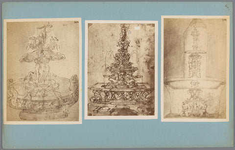 Three photo reproductions of drawings of fountains, anonymous, c. 1875 - c. 1900 Canvas Print