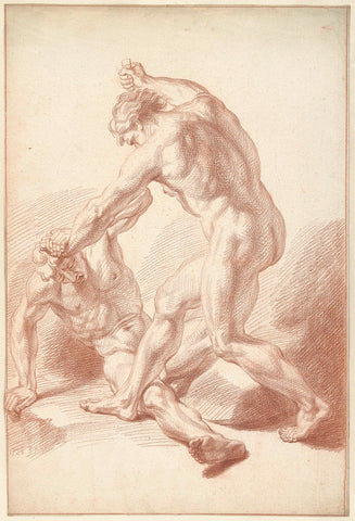 Two naked men in combat, Louis Fabritius Dubourg, 1728 Canvas Print