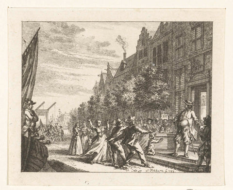 Opstootje in front of the house of Admiral De Ruyter, 1672, Simon Fokke, 1782 Canvas Print