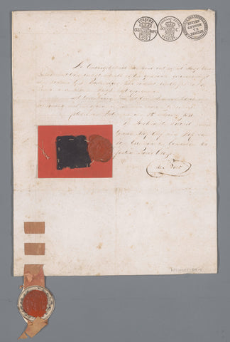 Piece of sheet of the uniform skirt of J.C.J. van Speyk with attached certificates of origin, jonkheer H. E. de Boer, 1831 Canvas Print