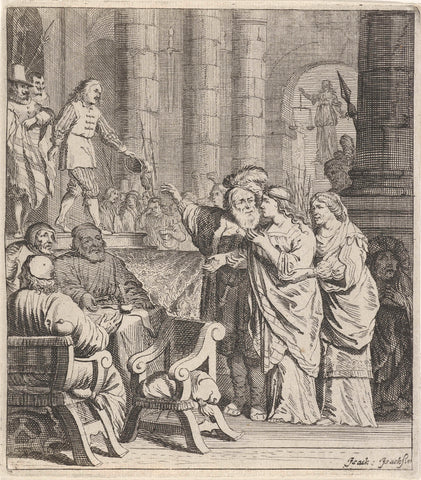 Don Jan and Konstance in court, Pieter Nolpe, 1643 Canvas Print