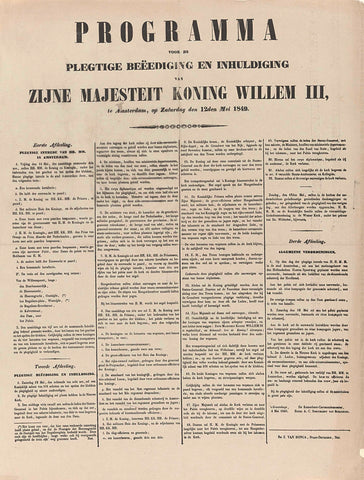 Programma voor de Plegtige Beëediging en Inhuldiging van Zijne Majesteit Koning Willem III, te Amsterdam, op Zaturdag den 12den Mei 1849, J. van Bonga, 1849 Canvas Print