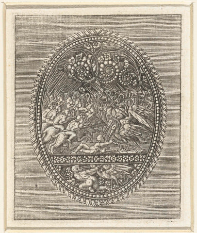 Oval medallion with fight between children on goats and herons, Antoine Jacquard, 1610 - 1615 Canvas Print