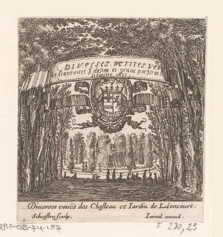 Title print with view of fountain from hedge of trees, Israel Silvestre, 1655 Canvas Print