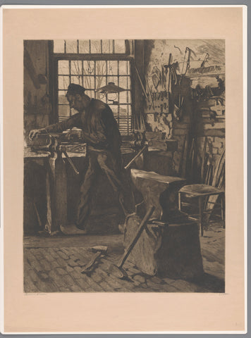 Blacksmith at work at a vice by the window, Willem Witsen, c. 1908 Canvas Print