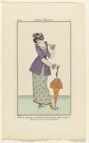 Journal des Dames et des Modes, 1912, Costumes Parisiens, no. 11: Robe de campagn (...), anonymous, 1912 Canvas Print