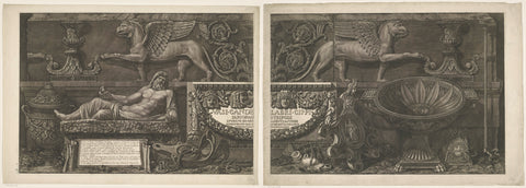 Title print with sculptures, carved reliefs and a sarcophagus with title, Giovanni Battista Piranesi, 1778 Canvas Print