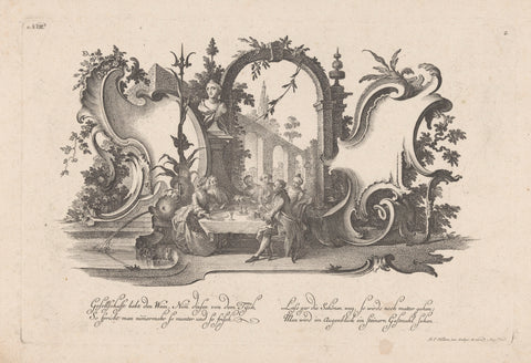 Cartouches with figures at the table, Johann Esaias Nilson, 1731 - 1788 Canvas Print