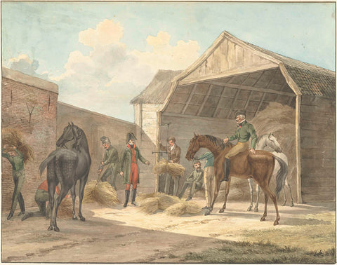 Handing out hay to the Gardes d'Honneur, 1813, Abraham Vinkeles, 1815 Canvas Print