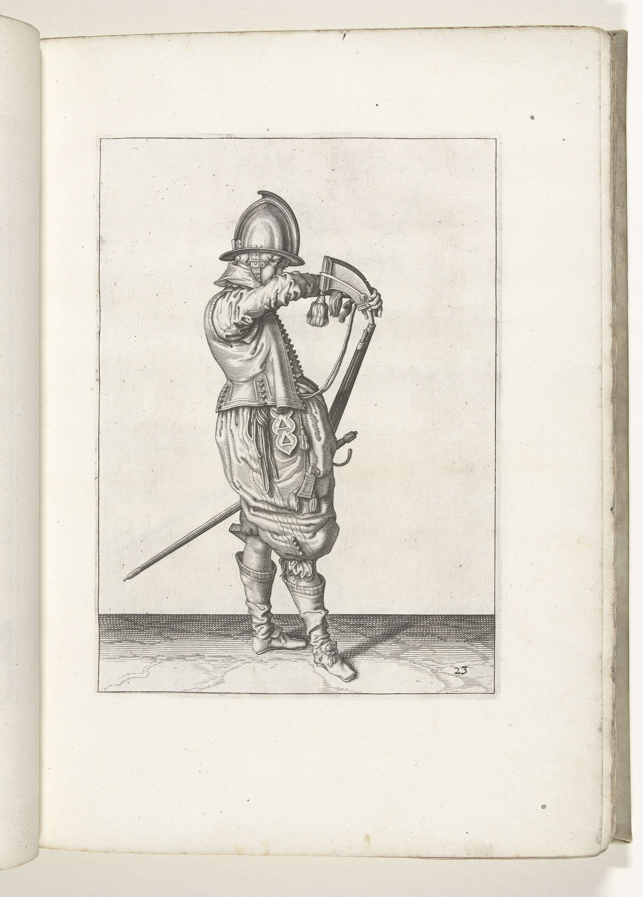 Soldier pouring gunpowder into the barrel of h