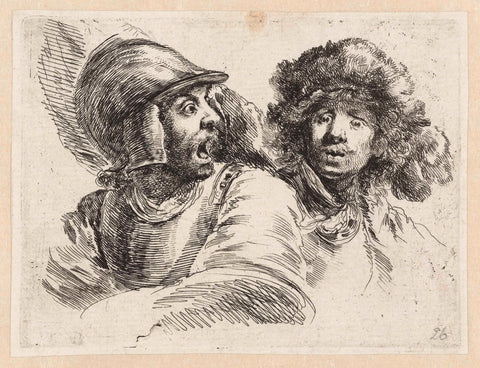 Shocked soldier and man in hat with plumes (portrait of Rembrandt), Stefano della Bella, 1620 - 1664 Canvas Print