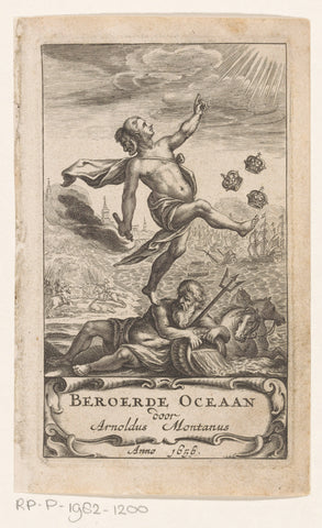 Figure with two faces kicks crowns in the air, anonymous, 1656 Canvas Print