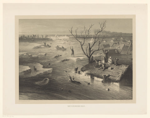 Dike breach and flooded farms, Jan Weissenbruch, 1855 - 1865 Canvas Print