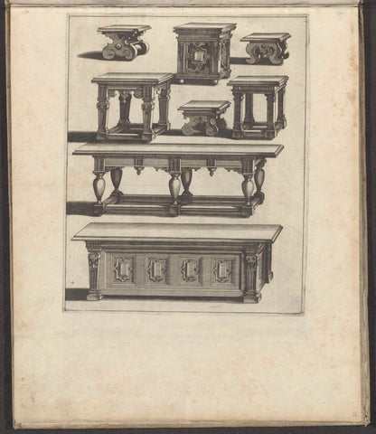 Three taboerets, three small and two large tables, anonymous, 1658 Canvas Print