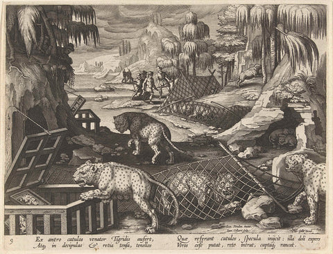 Hunting leopards with mirrors, Jan Collaert (II), 1594 - 1598 Canvas Print