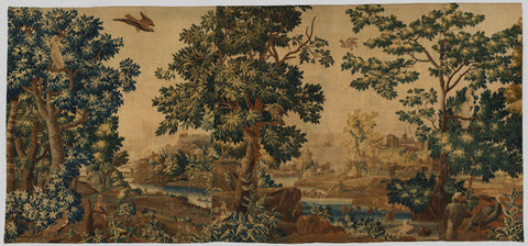 Wooded landscape with birds and views of a river landscape, Alexander Baert, c. 1700 - c. 1730 Canvas Print