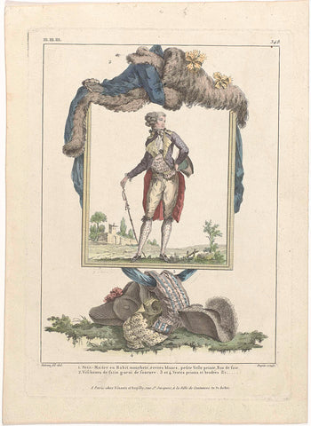 Gallerie des Modes et Costumes Français, 1787, mmm 348 : 1. Petit Maître en Habit specklté (...), Nicolas Dupin, 1787 Canvas Print