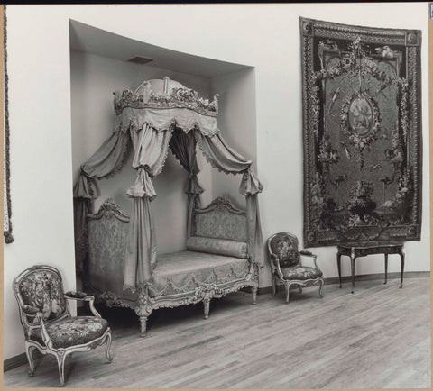 Room with tapestry, table, chairs and a bedstead, 1962 Canvas Print