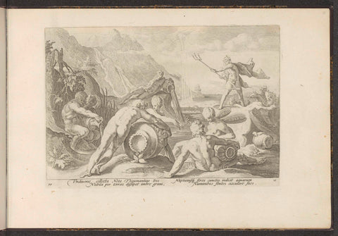 Neptune and the river gods cause a flood, Hendrick Goltzius (workshop or), 1728 Canvas Print