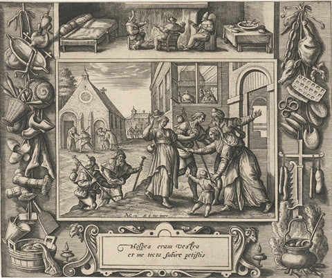 De vreemdelingen herbergen, Crispijn van de Passe (I), 1580 - 1588 Canvas Print