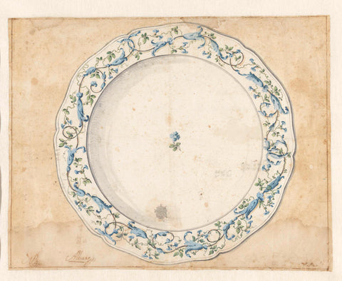 Design for the decoration of a porcelain plate of the factory of Alcora, Vicente Alvaro, c. 1790 Canvas Print