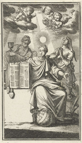 Deugd toont, flanked by het Geloof en de Hoop, het gospel, Jan Luyken, 1693 Canvas Print