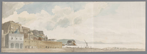 View from balcony of the inn in Naples including Castel dell'Ovo, Louis Ducros, 1778 Canvas Print