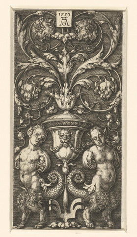 Flat decoration with two female satyr with fish tails, Heinrich Aldegrever, 1553 Canvas Print