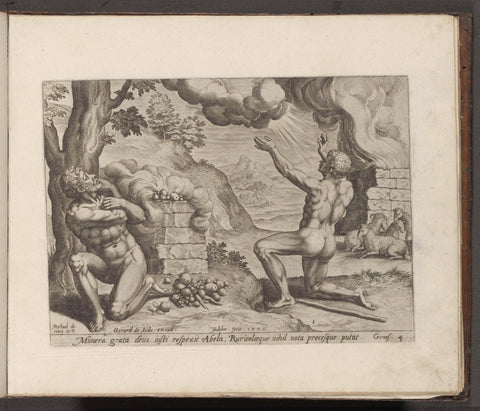 Sacrifice of Cain and Abel, Johann Sadeler (I), 1579 Canvas Print