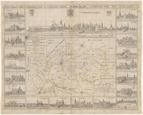 Map of the Ypres Kasselrij and a view of Ypres, Vedastus du Plouich, 1636 Canvas Print