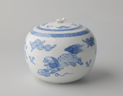 Round covered jar with shishi and auspicious symbols, anonymous, anonymous, c. 1750 - c. 1849 Canvas Print