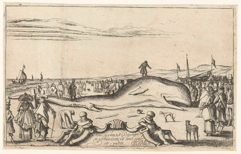 Stranded whale on the beach in Noordwijk, 1614, Esaias van de Velde, 1614 - 1615 Canvas Print