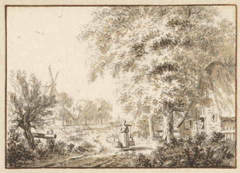 Village view with woman with yoke, Jacob Cats (1741-1799), 1765 Canvas Print