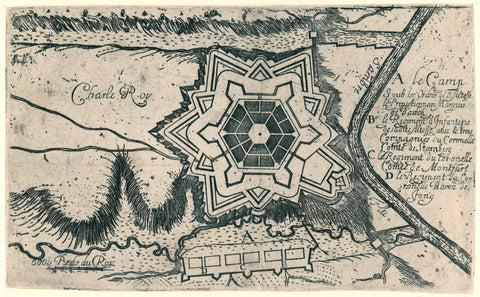 Map of the fortress of Charleroi with the troops stationed there, ca. 1672, anonymous, 1672 Canvas Print