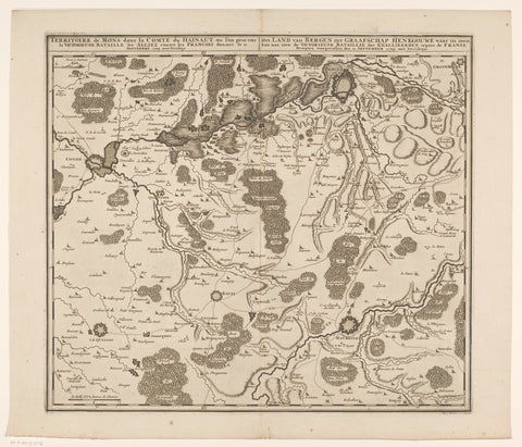 Map of the region in Hainaut between Mons (Bergen), Condé and Maubeuge, where the Battle of Malplaquet took place in 1709, anonymous, 1709 Canvas Print