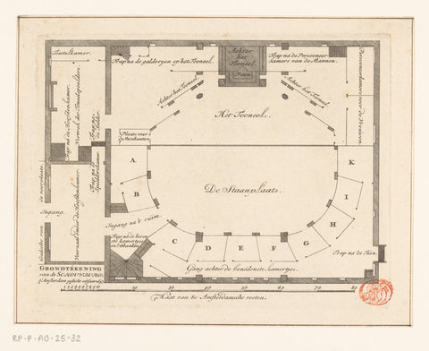 Map of the Amsterdamse Schouwburg on the Keizersgracht in Amsterdam, anonymous, 1738 Canvas Print