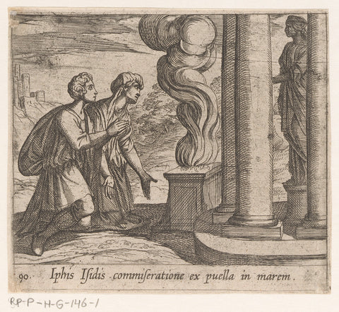 Telethusa and Iphis pray to Isis, Antonio Tempesta, 1606 - 1638 Canvas Print