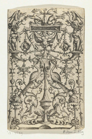 Flat decoration with grotesken, in the middle is a candelabra, Daniel Hopfer (I), 1480 - 1536 Canvas Print